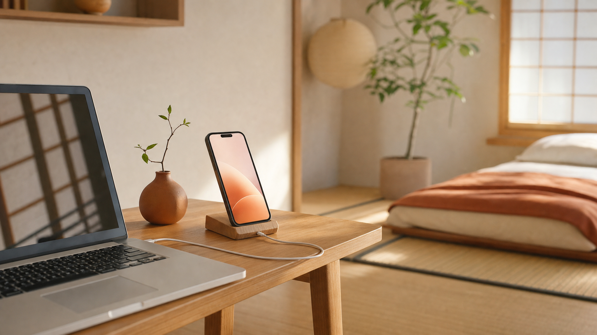 スマホのテザリングでノートPCをつなぐ部屋の一角