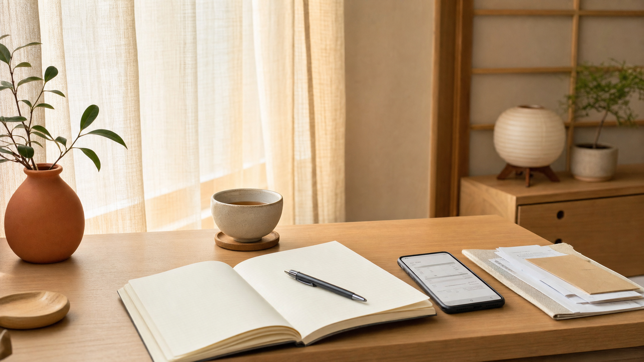 スマホの請求書を眺めながら固定費を見直す朝の机