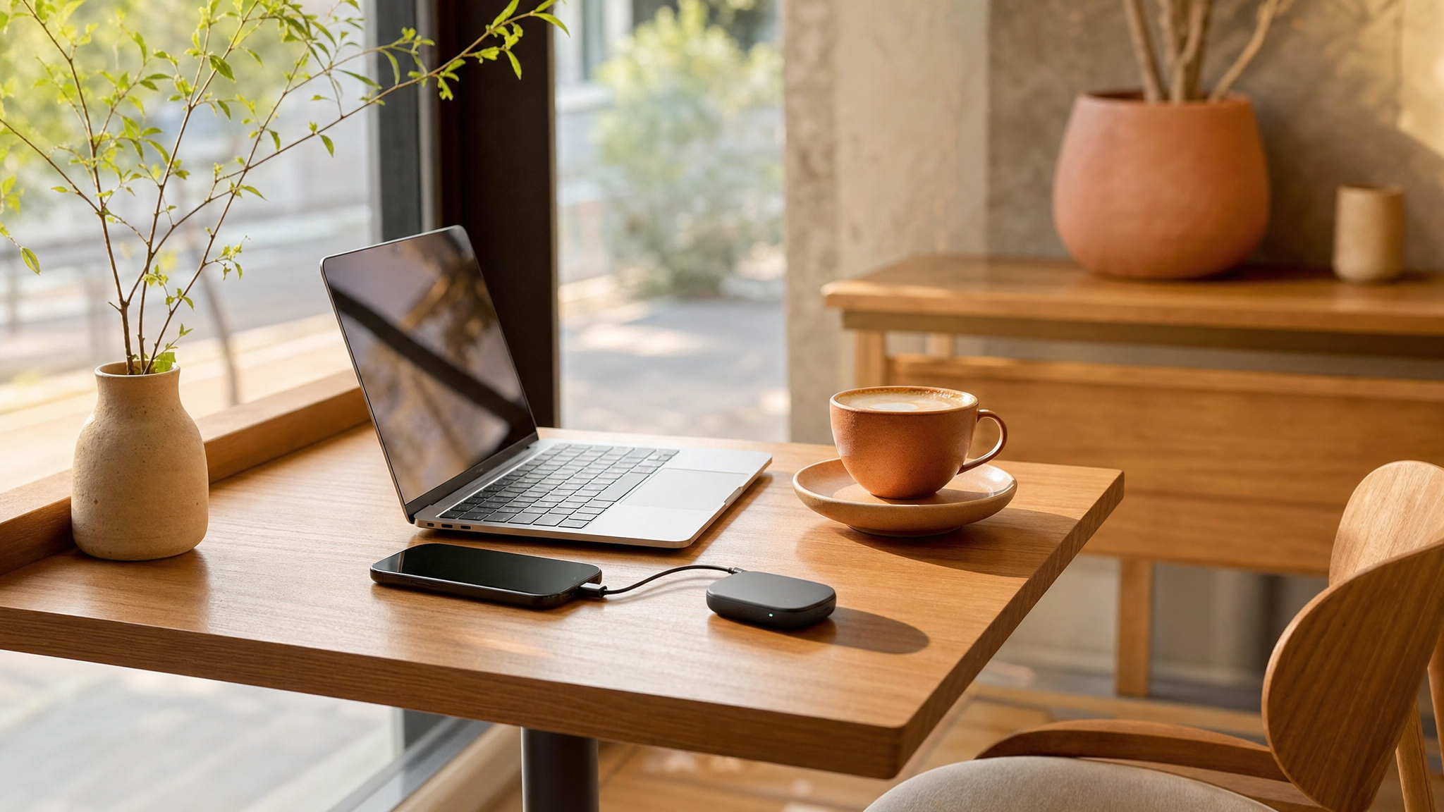 スマホのテザリングでノートPCをつないだ机の上